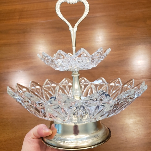 2 Tiered Glass Tray Vintage - Picture 7 of 16